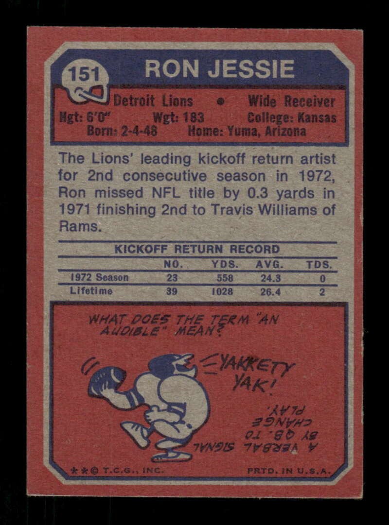 1973 Topps #151 Ron Jessie VG/EX Very Good/Excellent RC Rookie Lions to EX BXCP1
