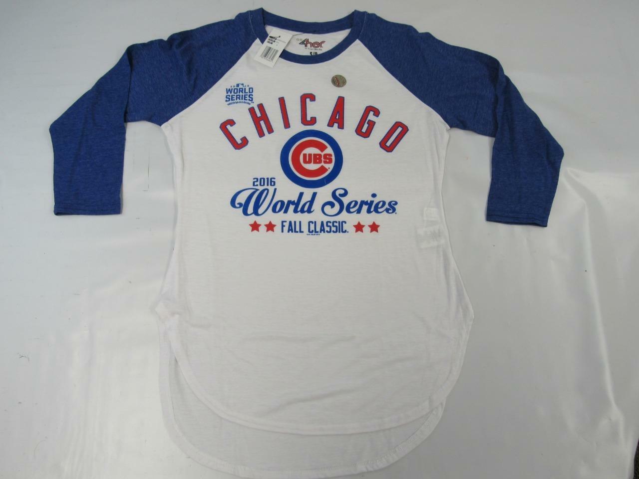 New 2016 World Series Champions Chicago Cubs Womens Sizes S-M-L-XL Raglan Shirt