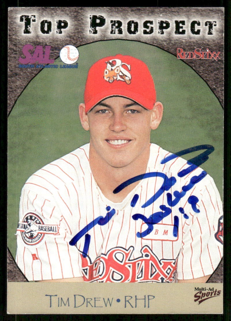 1998 Columbus Red Stixx TIM DREW Signed Card autograph auto INDIANS BRAVES