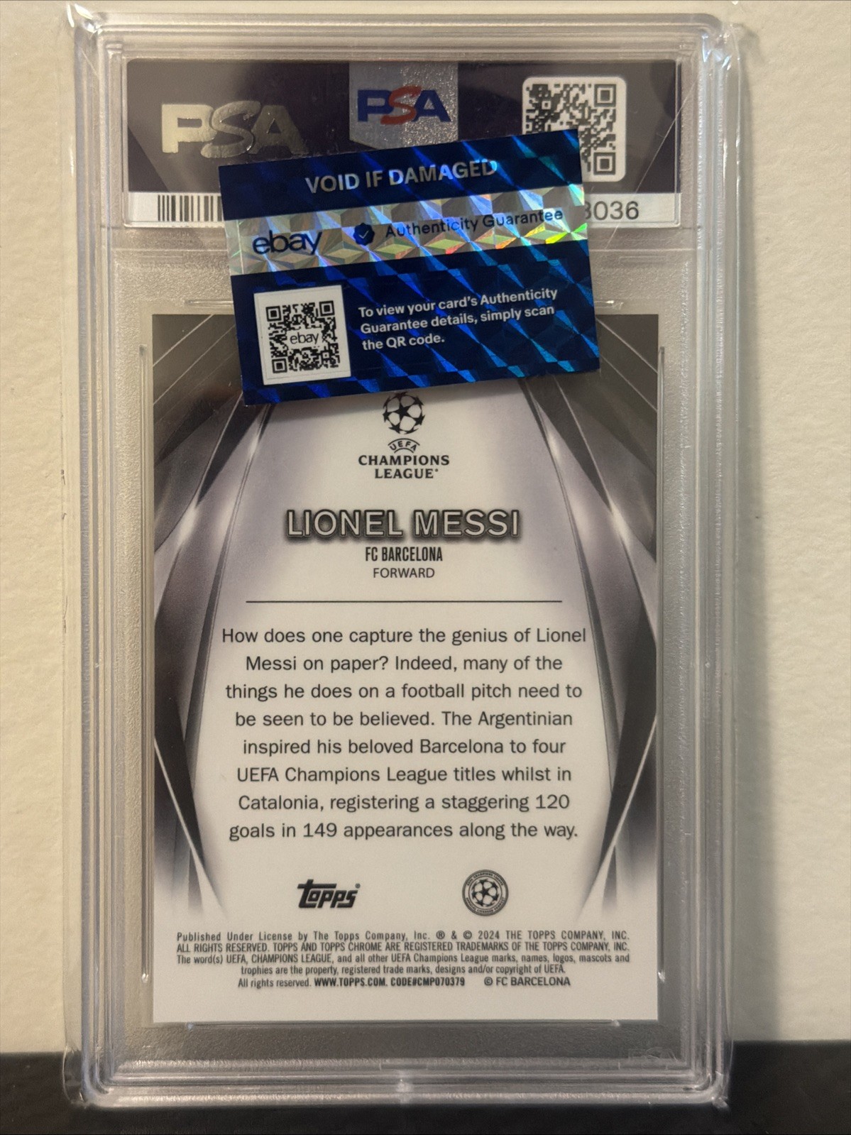 2023-24 Topps UEFA Ultimate Stage CHR Lionel Messi PSA 10 Orange Refractor 16/25