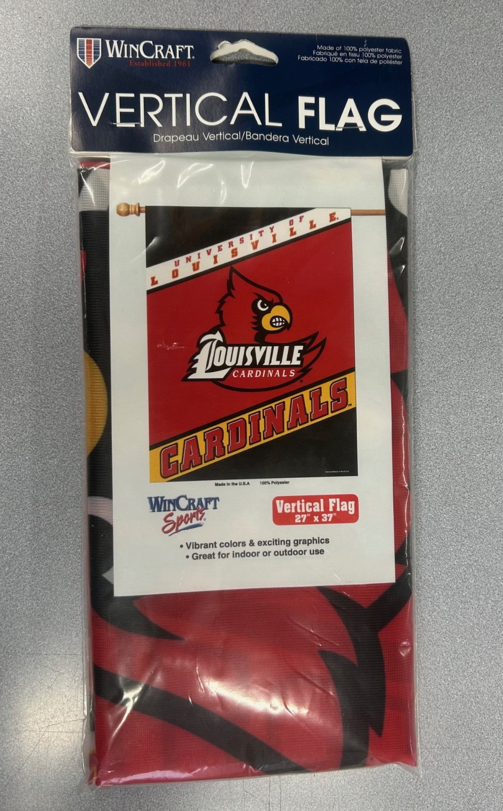 Louisville Cardinals Vertical Flag 27×37 Inches WinCraft Single Sided Banner NWT