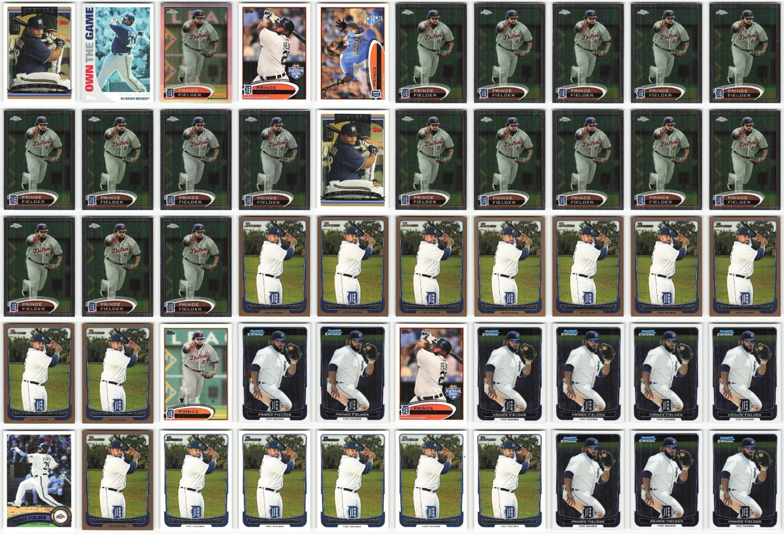 Prince Fielder Milwaukee Brewers Lot of 50 MLB Baseball Cards Collection
