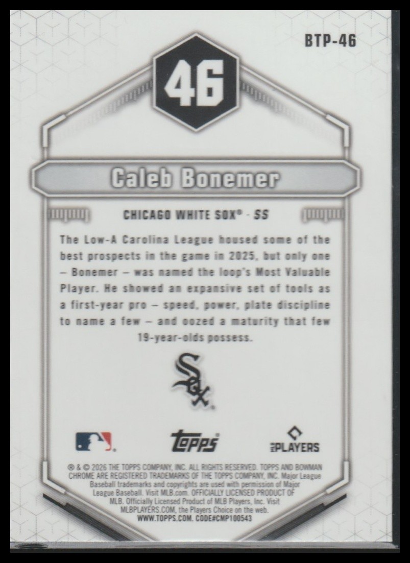 2026 Bowman #BTP-46 Caleb Bonemer Bowman Scouts’ Top 100 Rookie