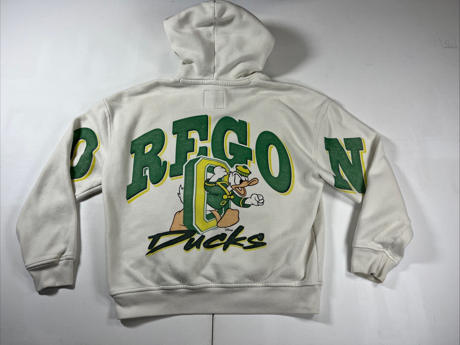 Hollister Oregon Ducks Hoodie Donald Duck Sweatshirt White Retro Boxy Fit Size S