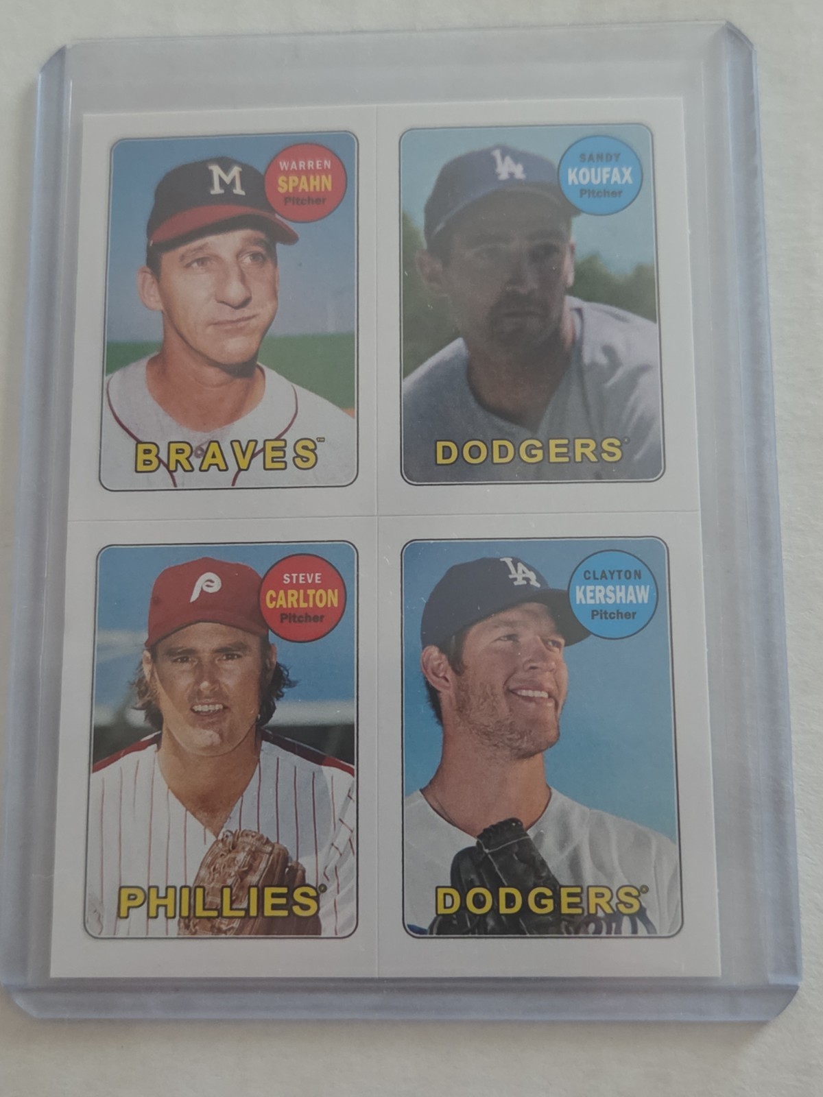 2013 Topps Archives Spahn / Sandy Koufax / Carlton / Kershaw 1969 4-in-1 Sticker