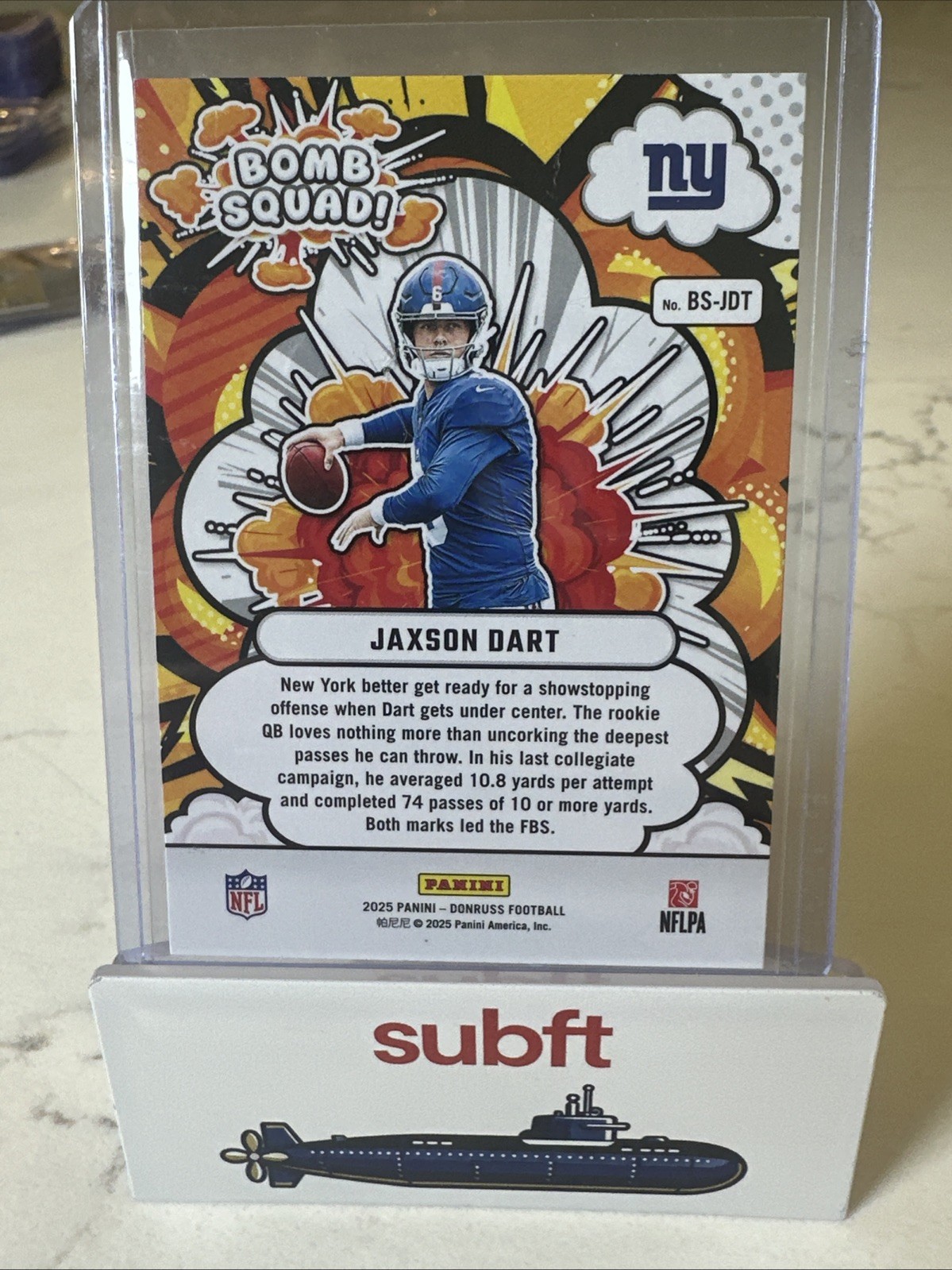 2025 Panini Donruss Jaxson Dart Bomb Squad Rookie RC #BS-JDT Giants