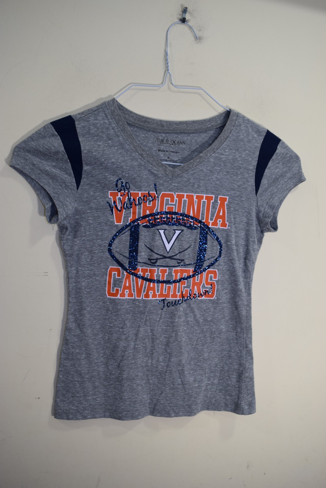University of Virginia Wahoos UVA Football Front Graphic T Shirt GIRLS 8 Gray