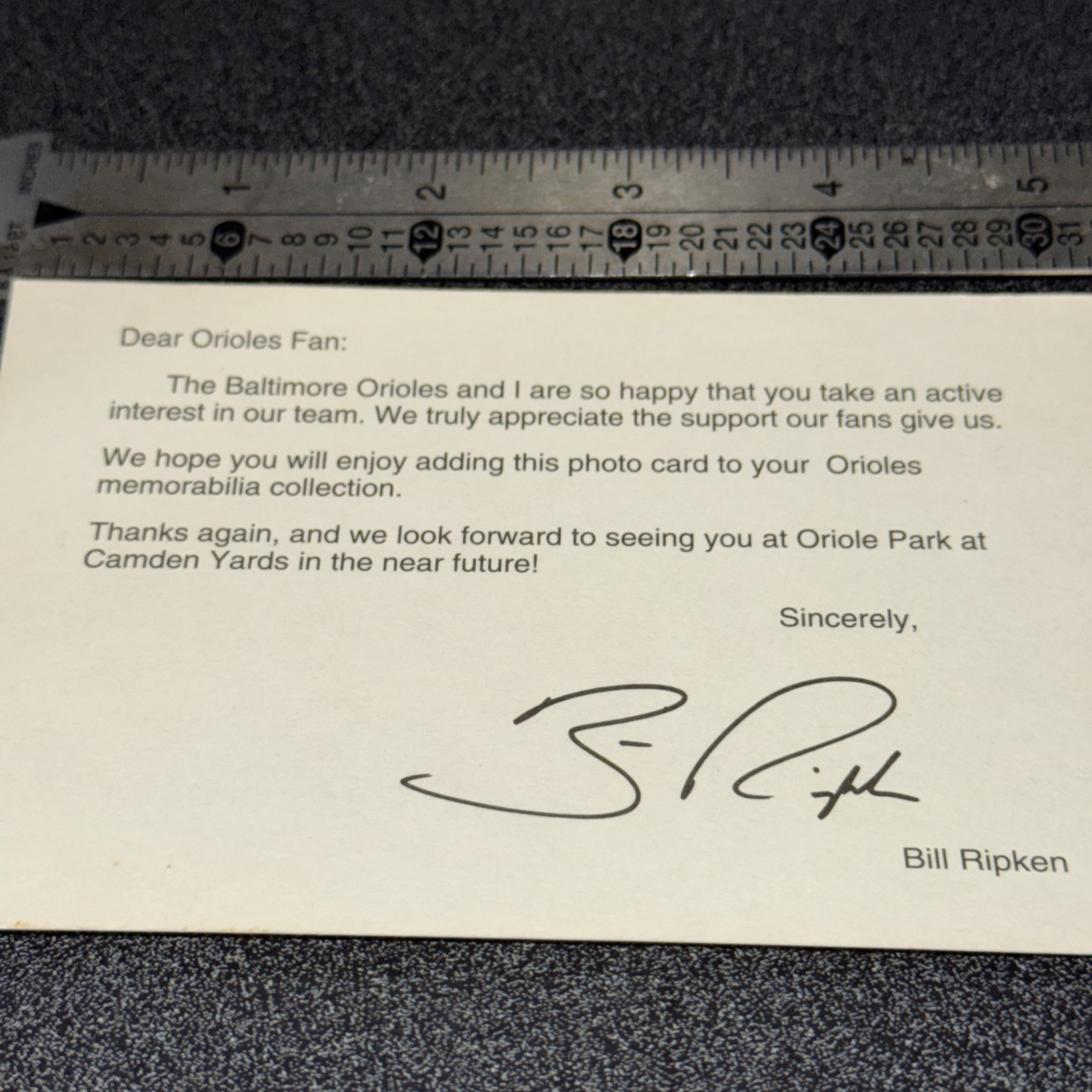 Billy Ripken Autographed Signed 3.5×5.25 Baltimore Orioles Fan Support Postcard