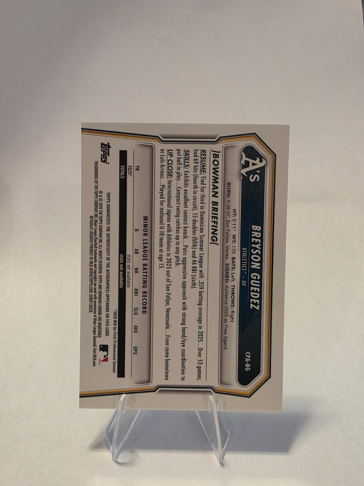 2026 Bowman Chrome 1st Bowman Green Reptilian Breyson Guedez AUTO /99