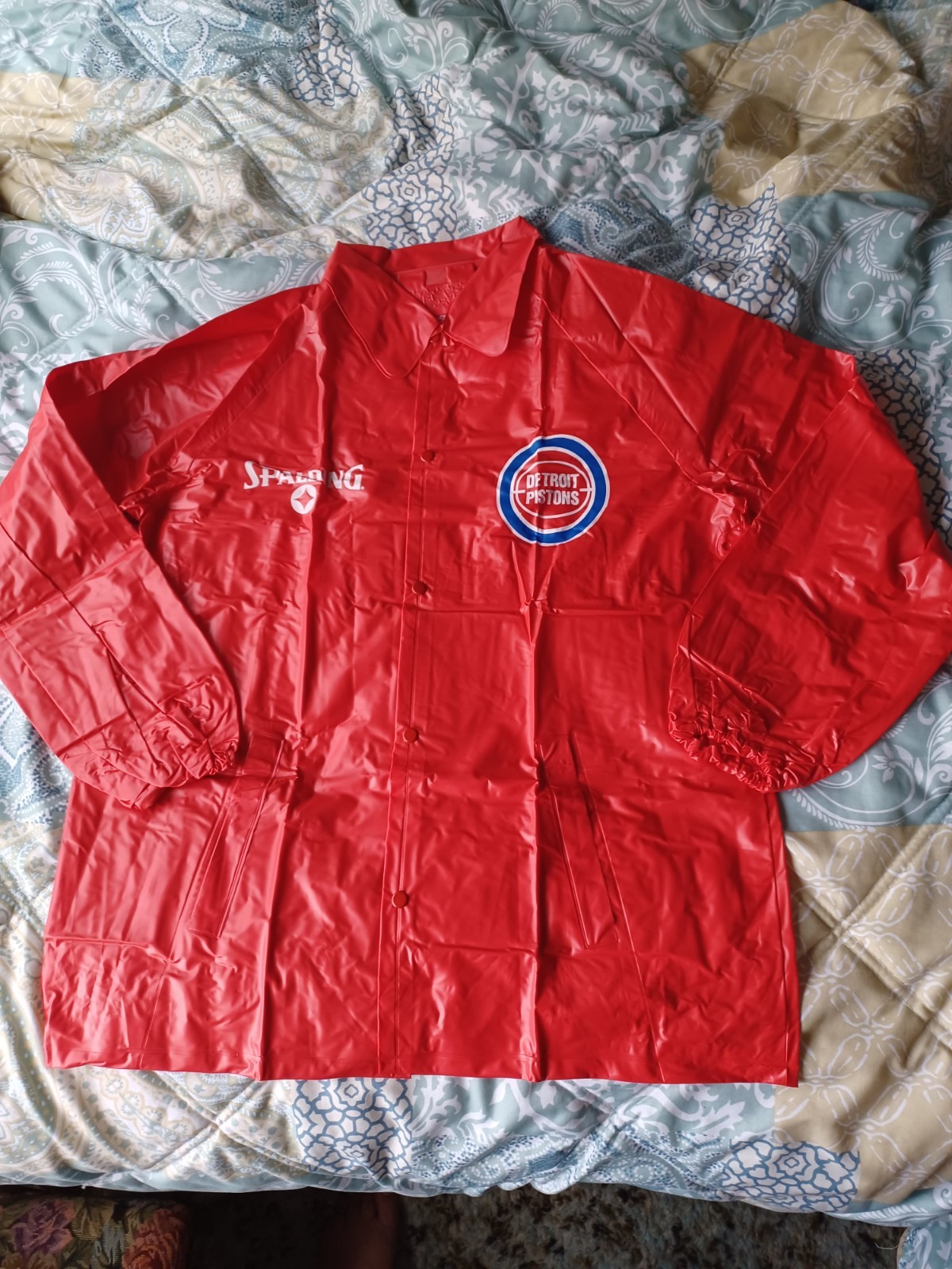 Vintage Detroit Pistons Spalding Vinyl Rain Jacket Slicker ~ New/Old Stock