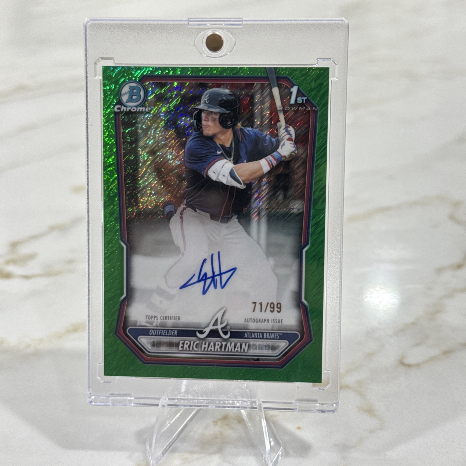 2026 Bowman Chrome Green Shimmer Autograph Eric Hartman 71/99 Braves