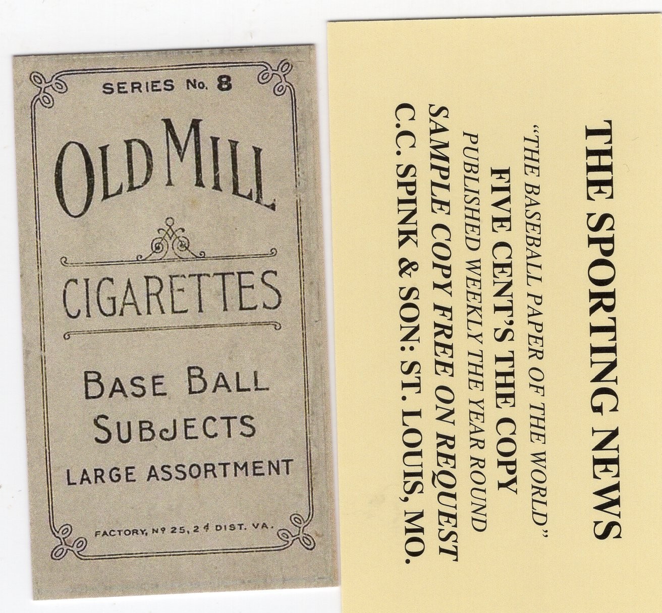 Joe Jackson Lot 2 Licensed Reprints 1910 Old Mill Cigarettes/1915 Sporting News