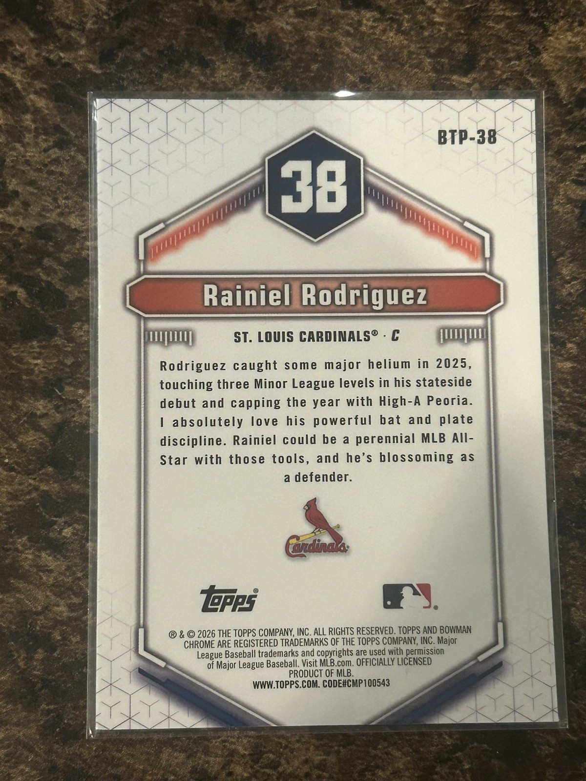 2026 Bowman Rainiel Rodriguez Top 100 Insert Signed Auto Cardinals