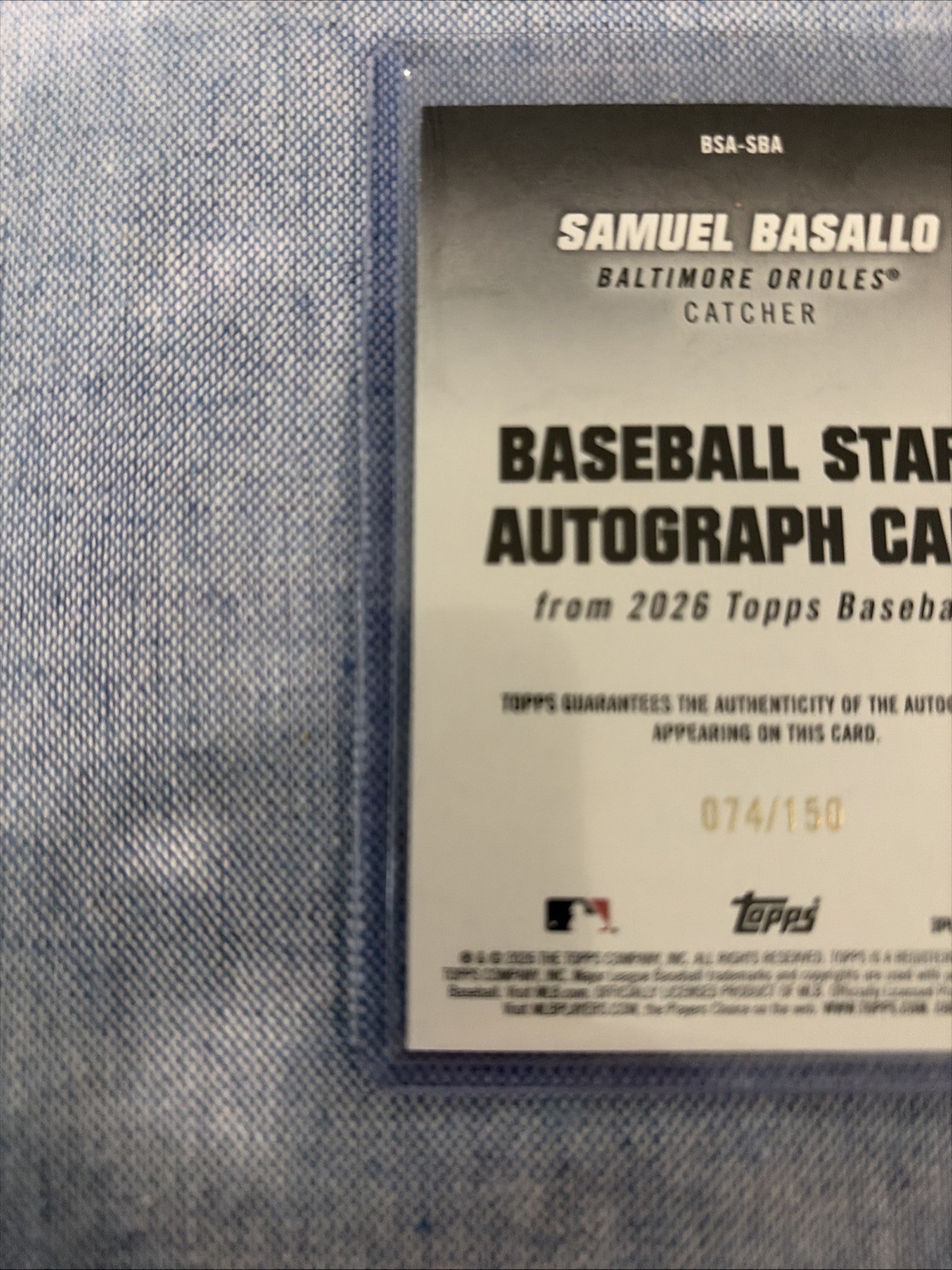 2026 Topps – Samuel Basallo #BSA-SBA – Baseball Stars Autographs Blue #074/150