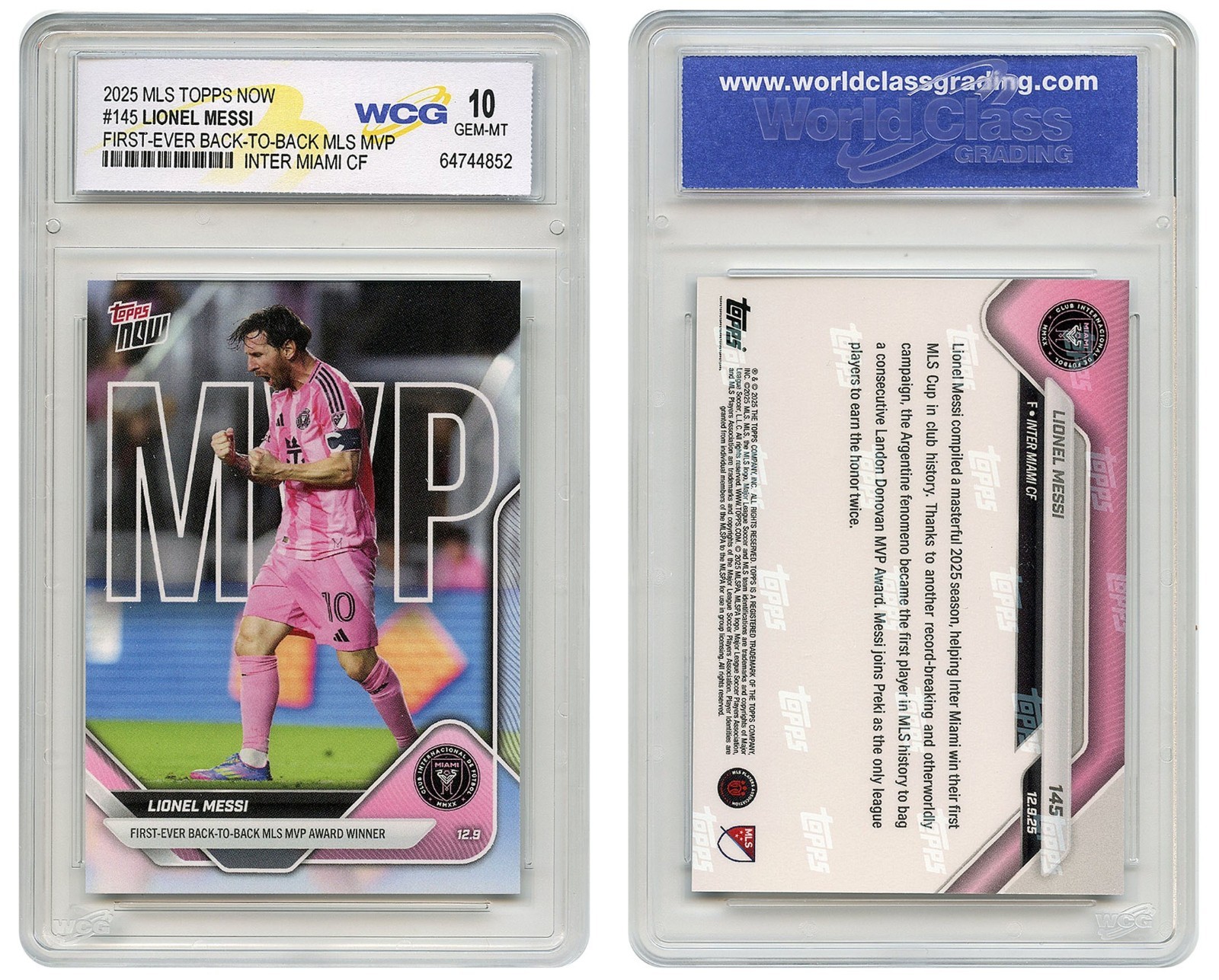 2025 Topps Now Inter Miami LIONEL MESSI Card #145 2-TIME MLS MVP – GEM MINT 10