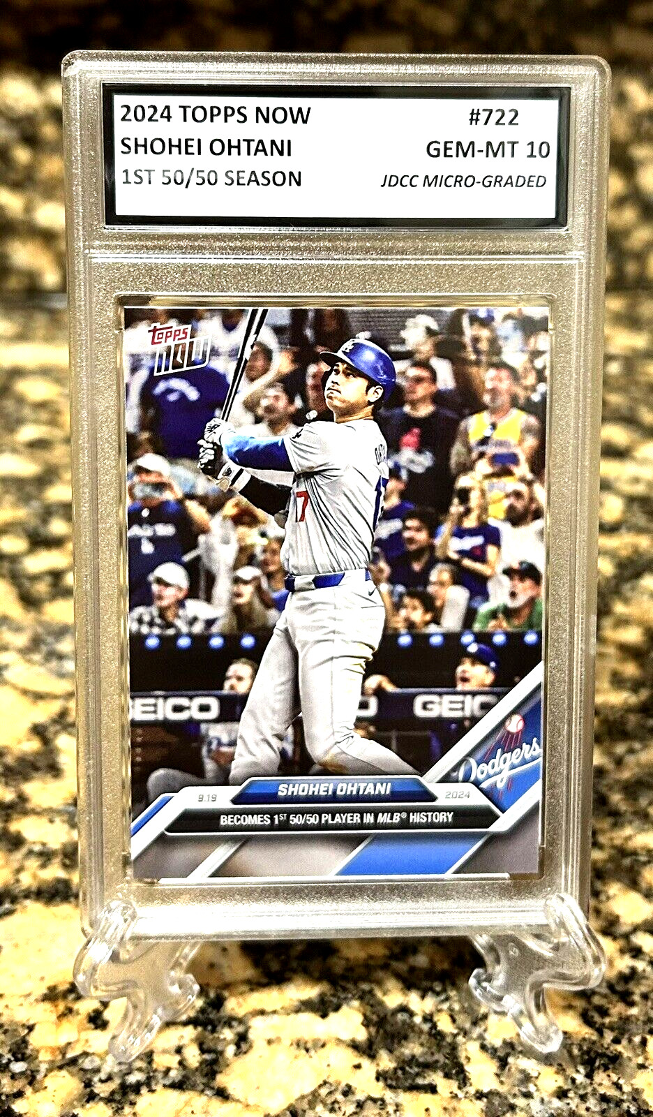 SHOHEI OHTANI 2024 TOPPS NOW 1st MLB 50/50 Season GRADED GEM-MT 10 #722. COA!