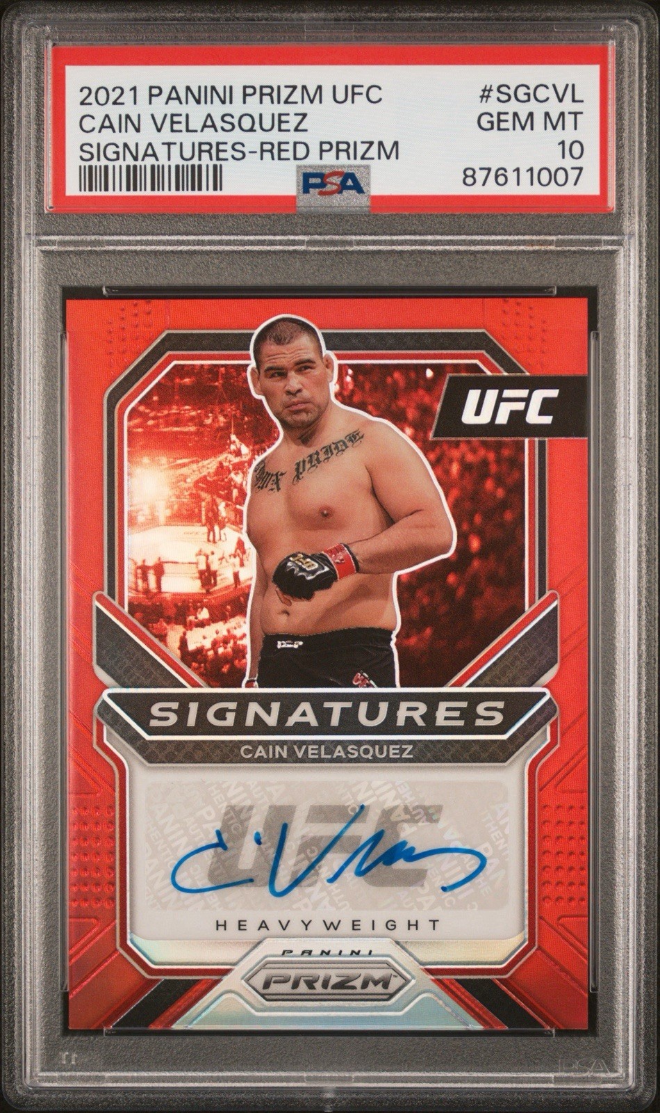 2021 Panini Prizm UFC Cain Velasquez Signatures Red Prizm /49 PSA 10