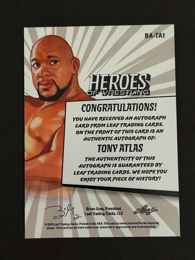Tony Atlas 2023 Leaf Heroes Of Wrestling Autograph Card # BATA1 WWE WWF NWA WCW