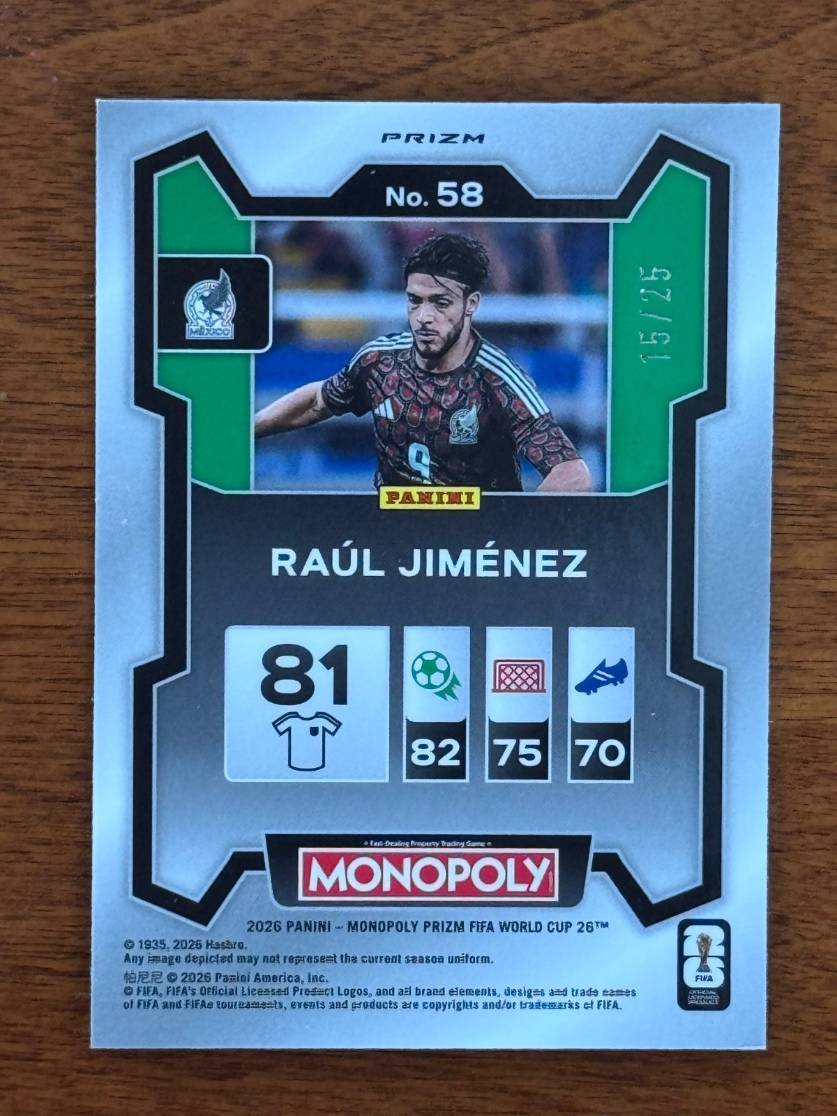 2026 Panini Monopoly Prizm FIFA World Cup Raúl Jiménez /25 #58 Luxury Rings