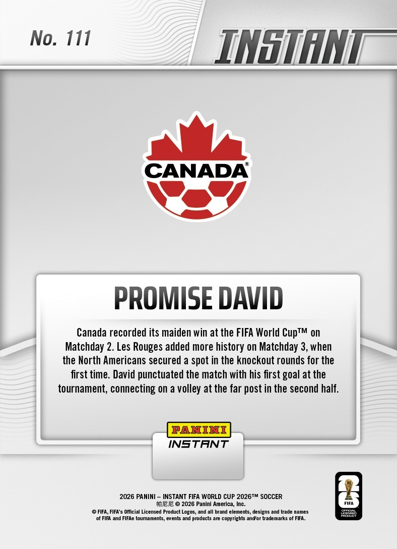 2026 Panini Instant FIFA World Cup #111 Promise David Canada RC PRESALE