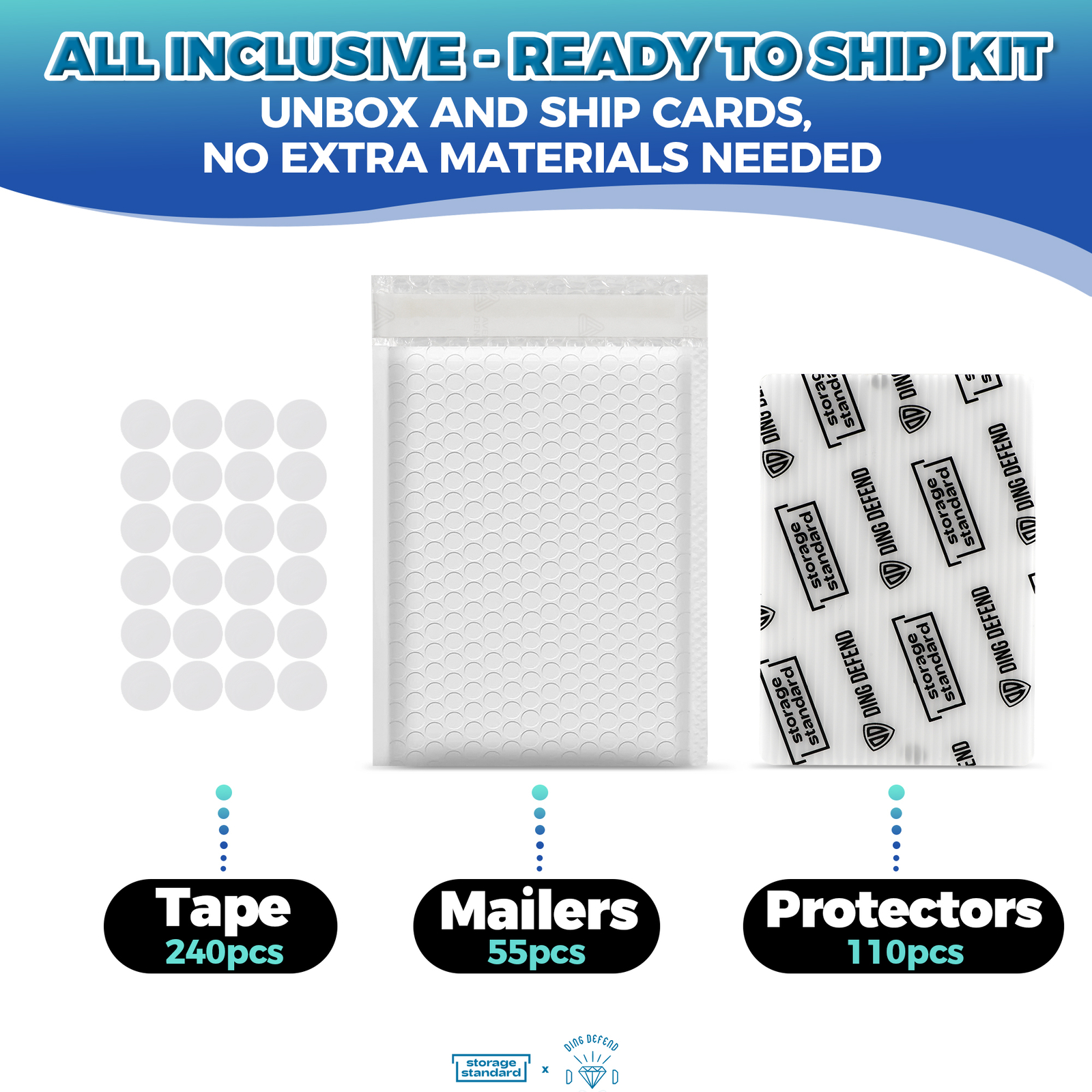 Ding Defend Card Shipping Kit Envelope Bubble Mailers – 110 4’’ x 6’’ Protectors