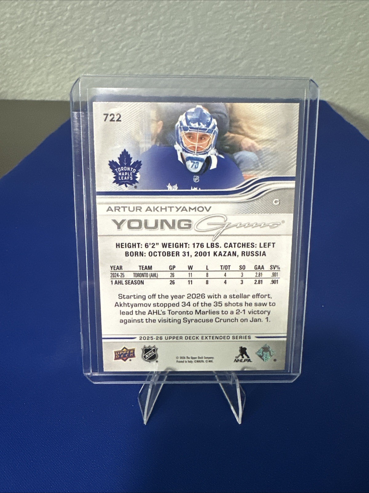 2025-26 Upper Deck Extended Series Young Guns Artur Akhtyamov #722 Maple Leafs