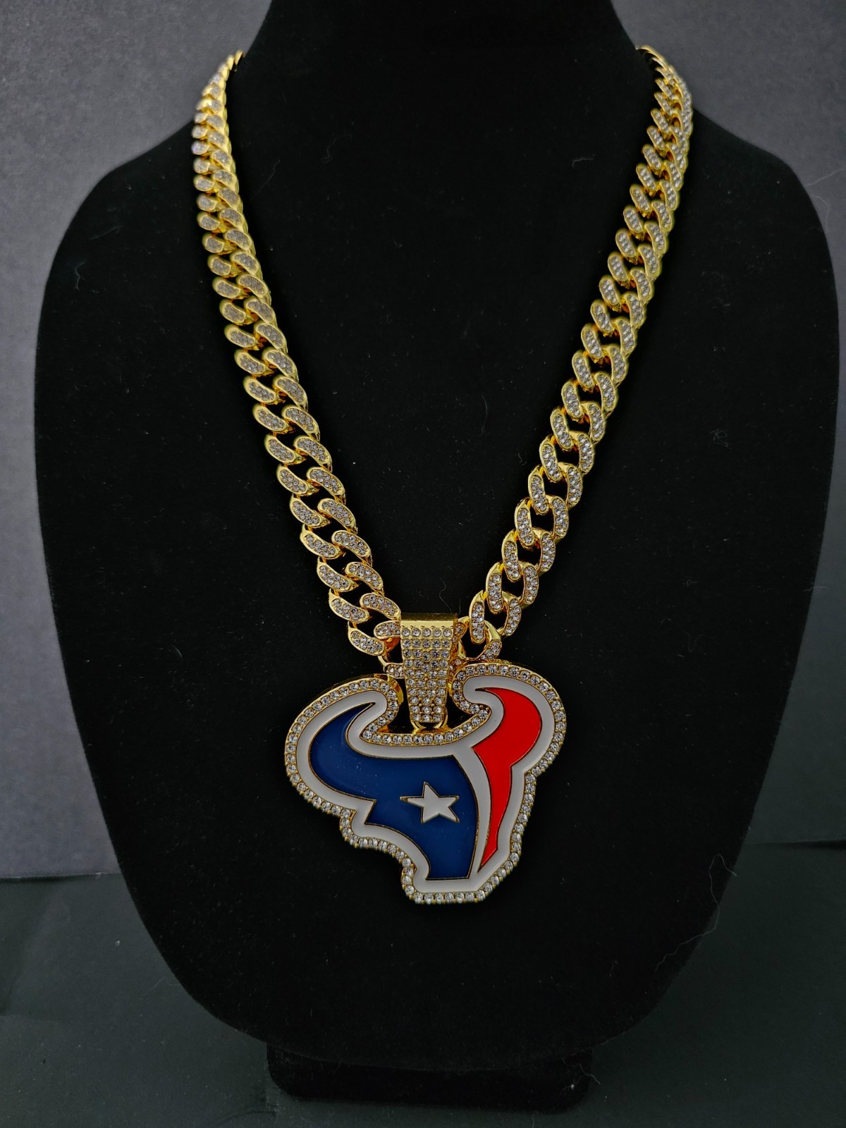 Houston Texans Cuban Link Chain Luxury Iced Out Crystal 24″ Necklace 5
