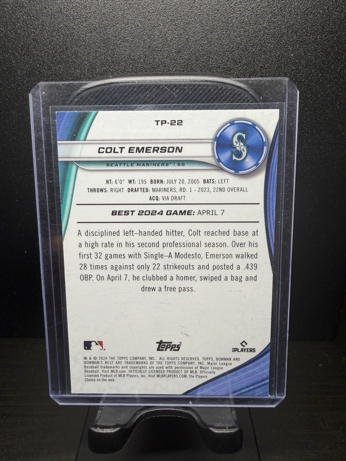 2024 Topps Bowman’s Best Top Prospects Colt Emerson #TP-22 Mariners /199