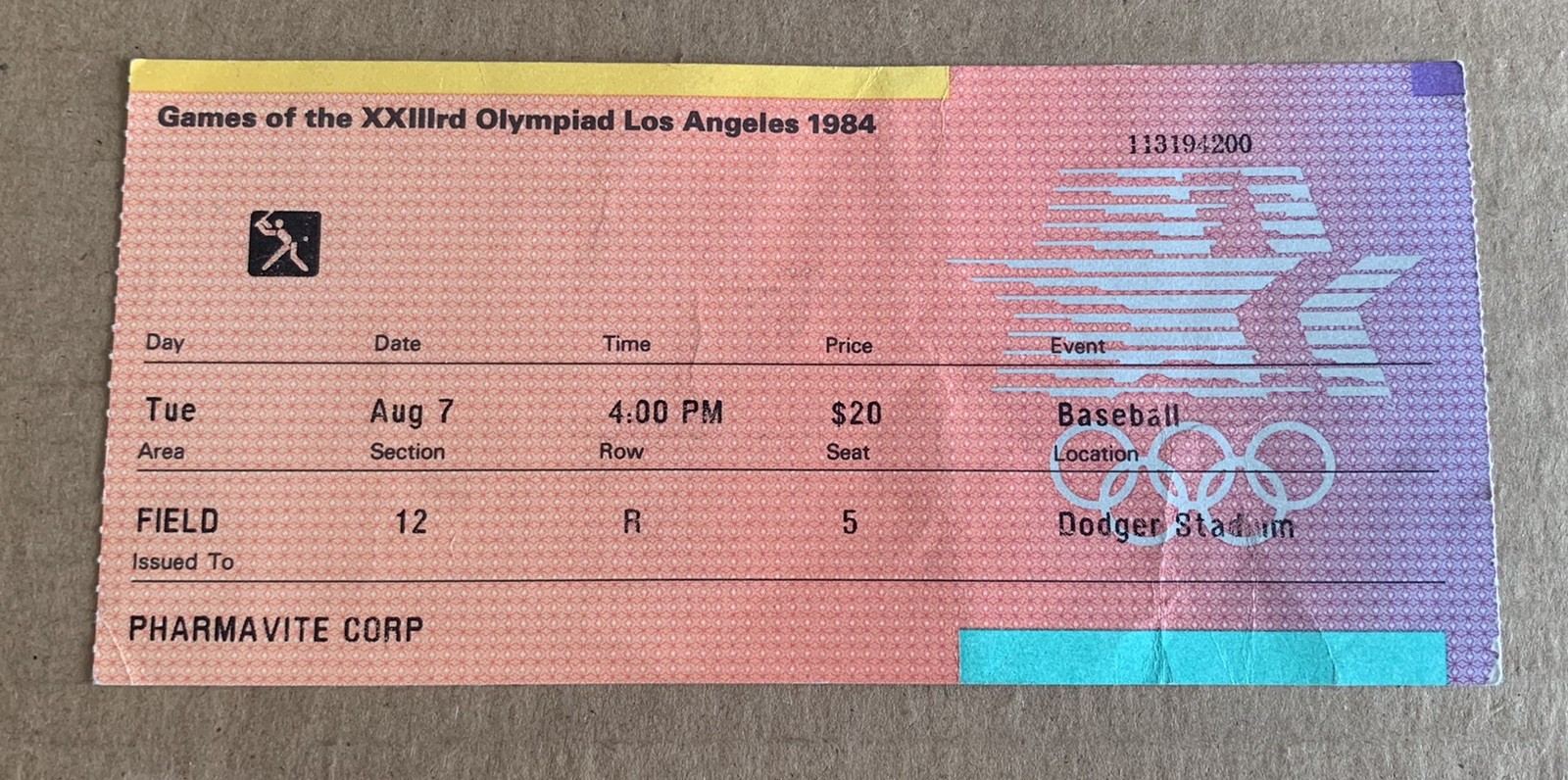 1984 Olympic Baseball Ticket Stub – Gold Medal Game – USA Vs Japan Mark McGwire