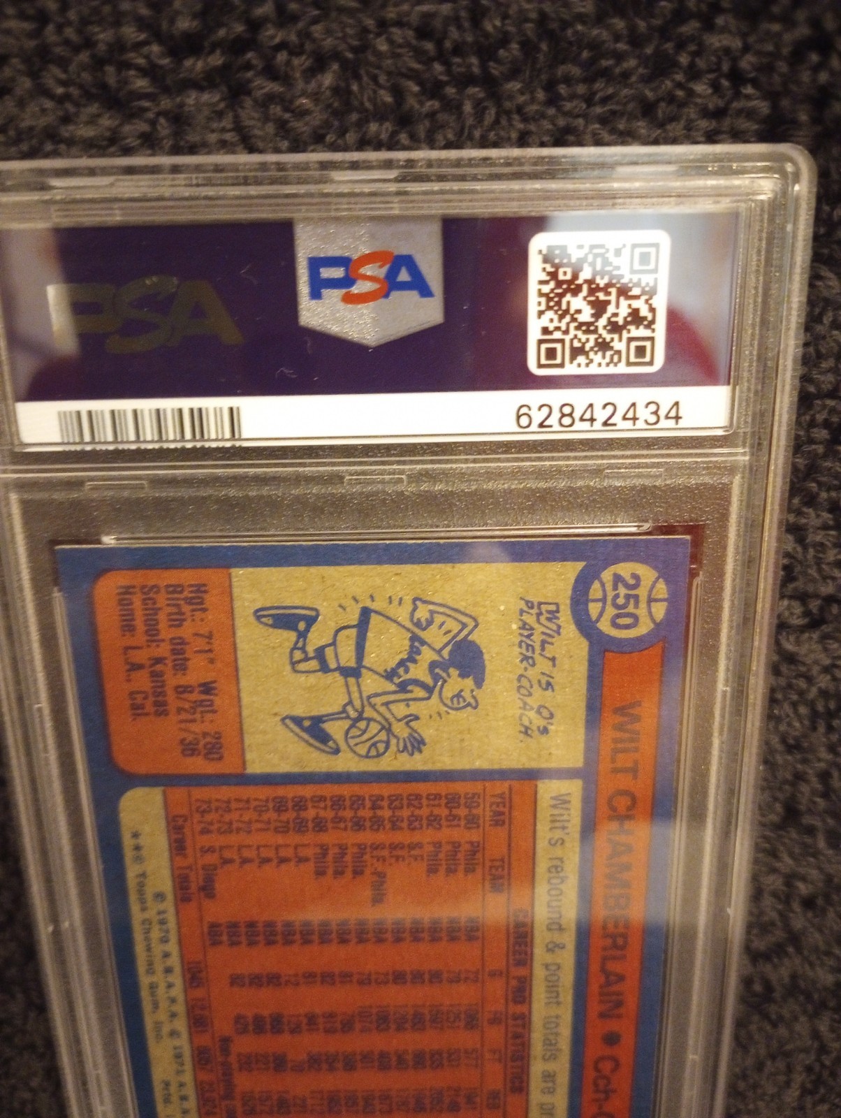 1974 WILT CHAMBERLAIN TOPPS #250 LOT (2) SAN DIEGO CONQUISTADORS PSA 6,7 EX-NRMT