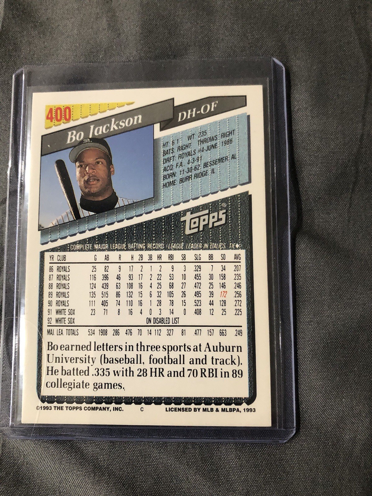 1993 Topps Bo Jackson I Guarantee This Card Is Perfect Or Your Money Back ￼
