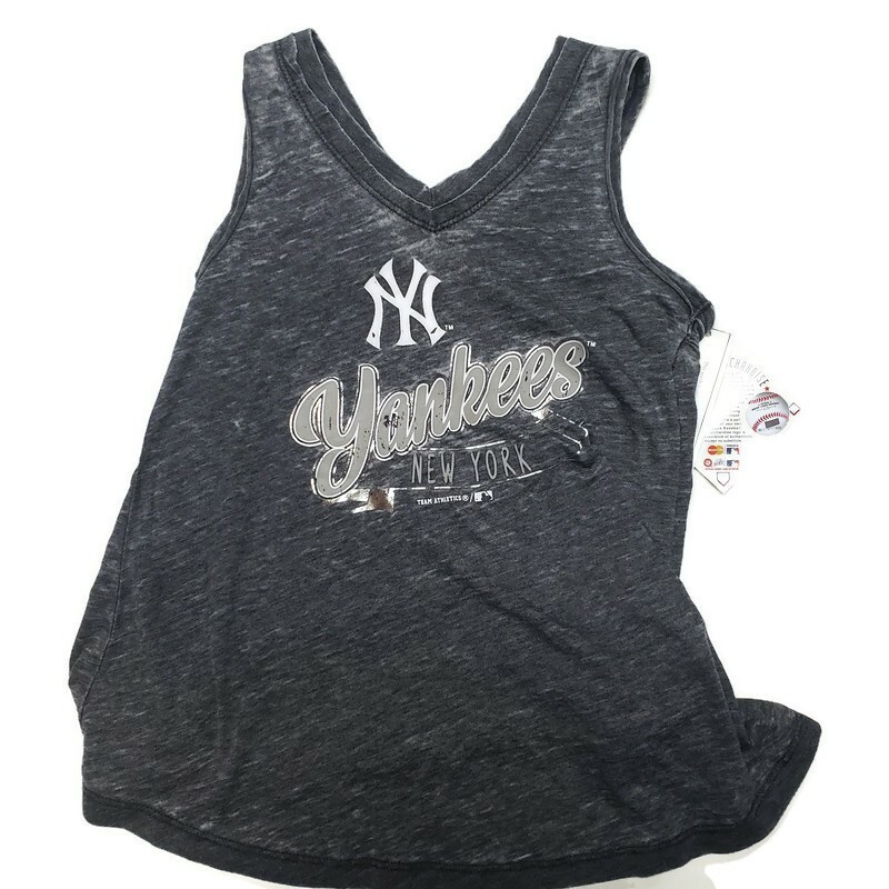 MLB New York Yankees Shirt Girls Size S 6 6X Gray Distressed Retro Tank Top Tee
