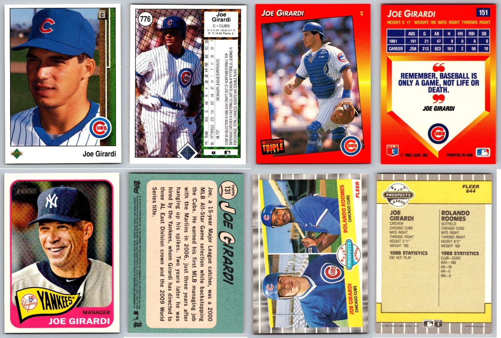 Joe Girardi 4 Card Lot – RC New York Yankees / Chicago Cubs