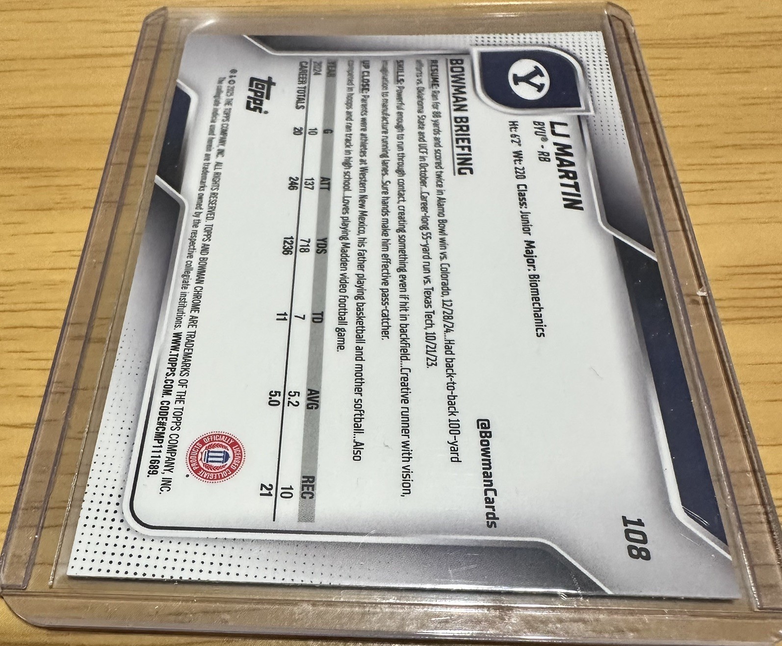 2025 Bowman University Chrome #108 LJ Martin Aqua Mini-Diamond Refractor #/325