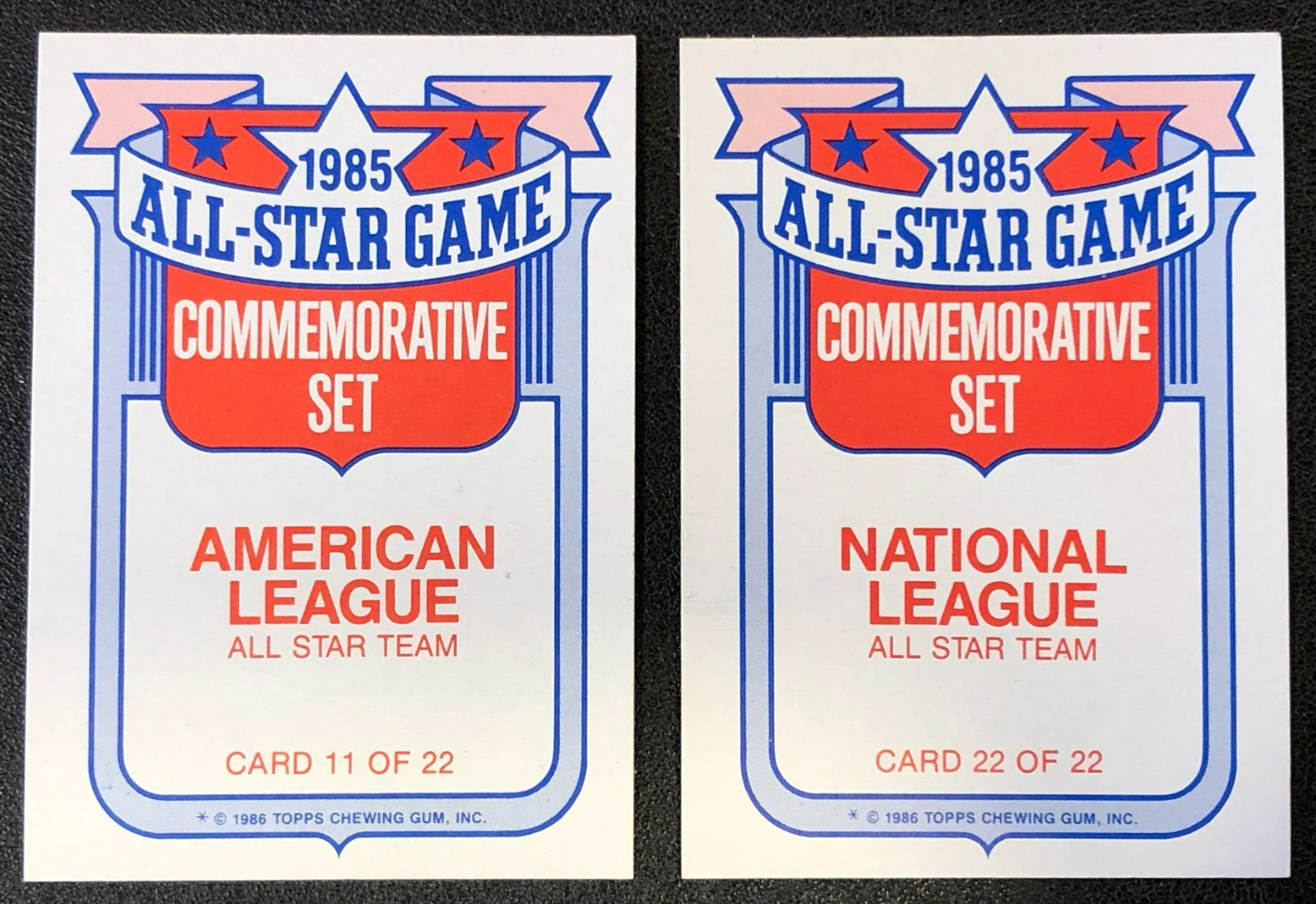 1986 Topps Baseball 1985 All-Star Game Commemorative Send-A-Way Card Set #1-22