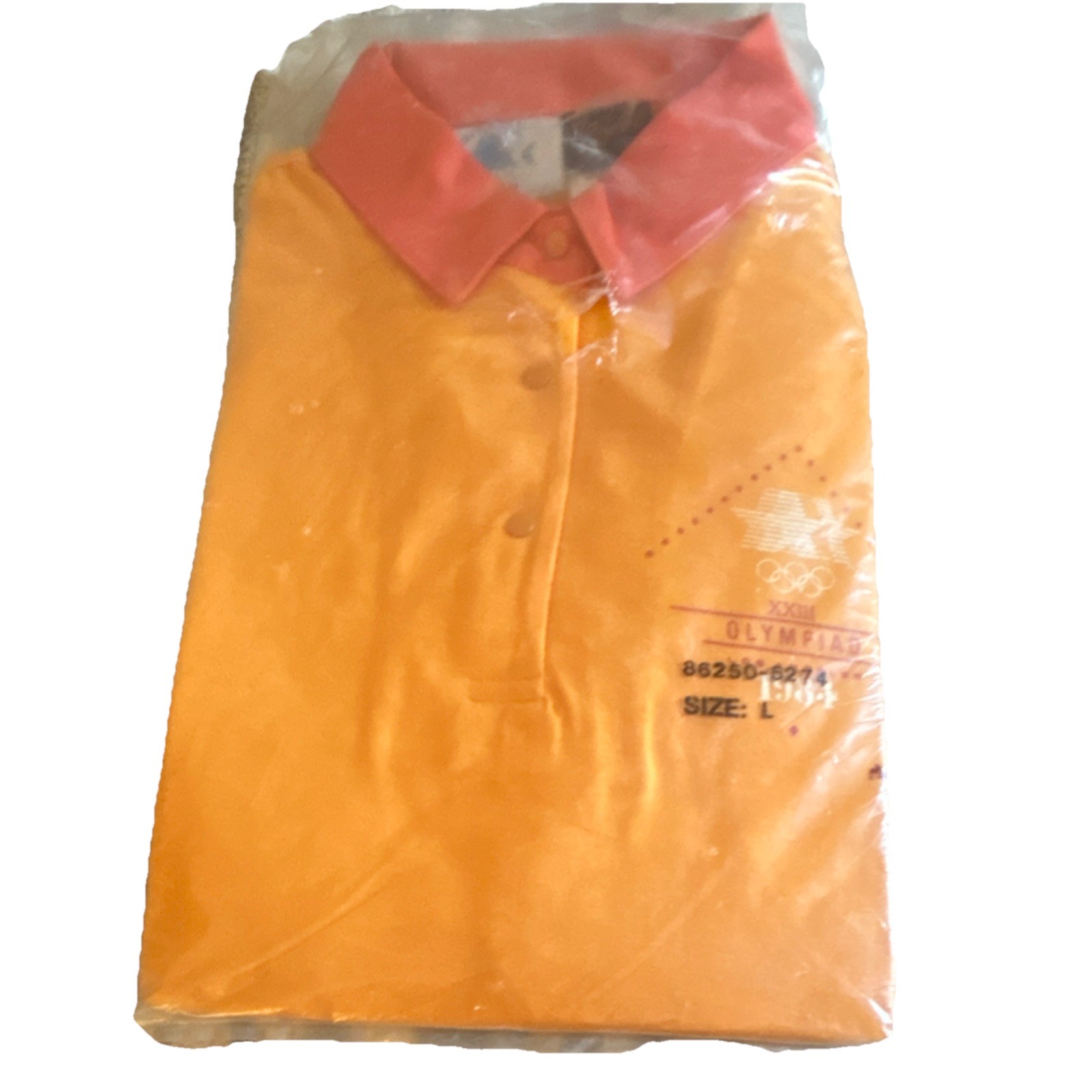 Los Angeles 1984 Olympic Games USA Orange Shirt Red Collar Size L