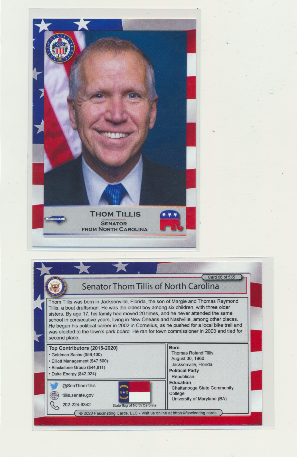 2020 United States Congress Fascinating Cards North Carolina Thom Tillis #66