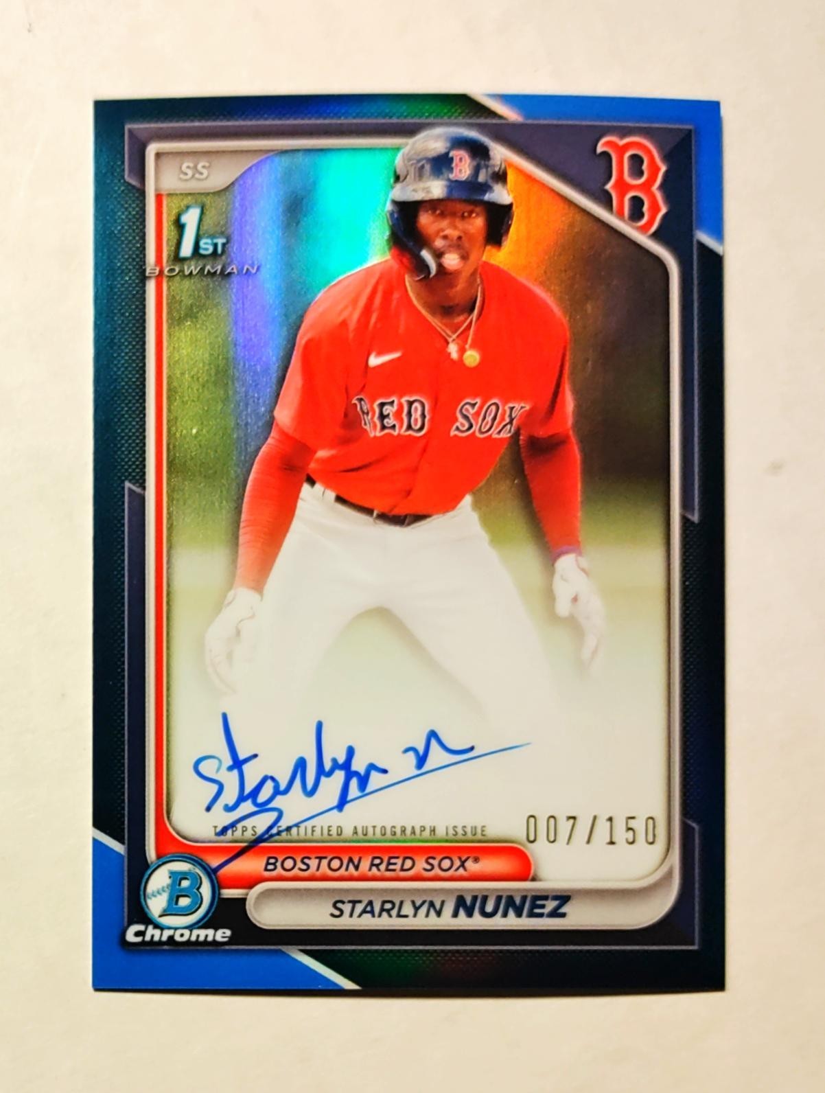 Starlyn Nunez 2024 1st Bowman Chrome AUTO BLUE REFRACTOR 007/150 Red Sox RC z3