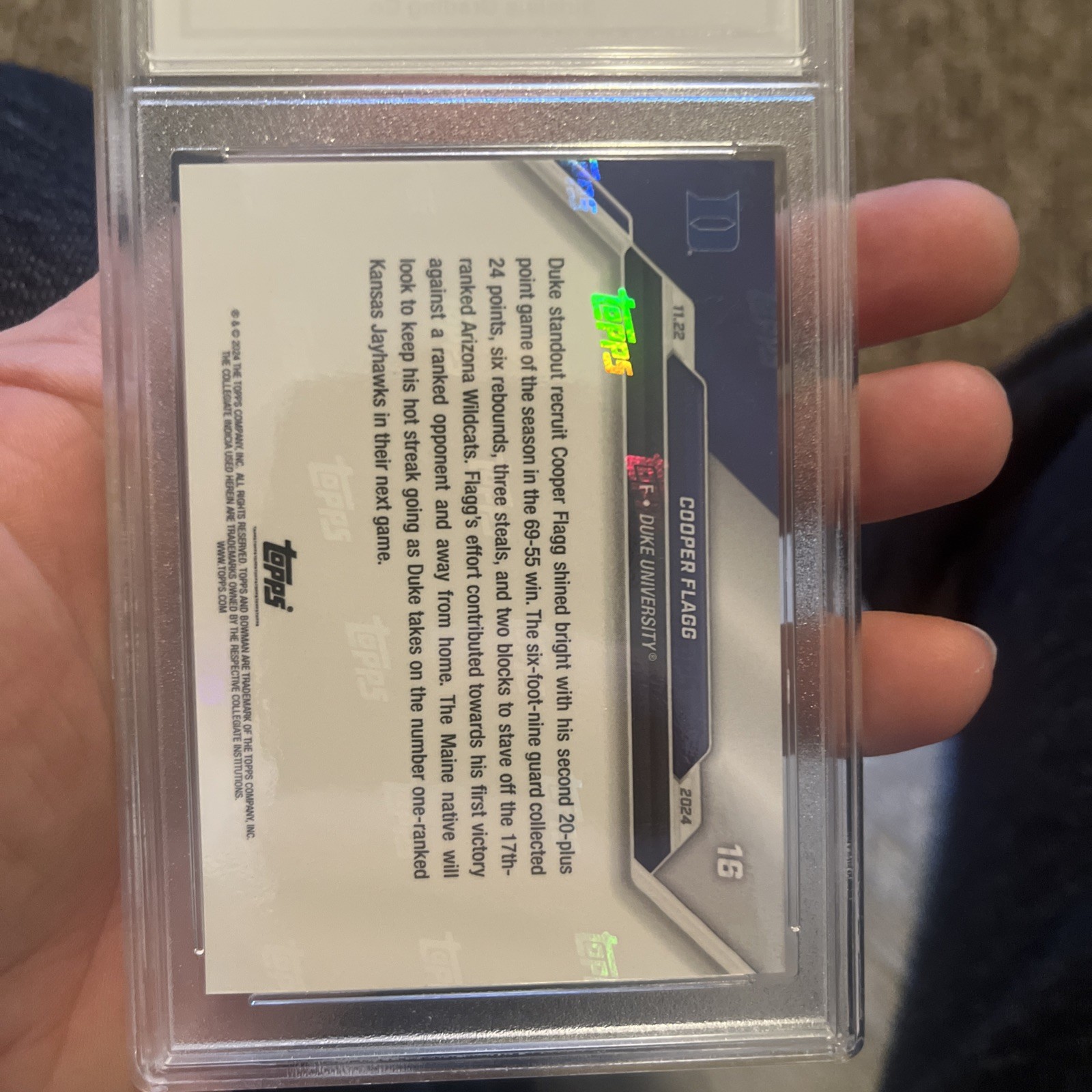 Cooper Flagg Rookie Graded Gem Mint 10 2024 Topps Bowman – 1st Career Ranked Win