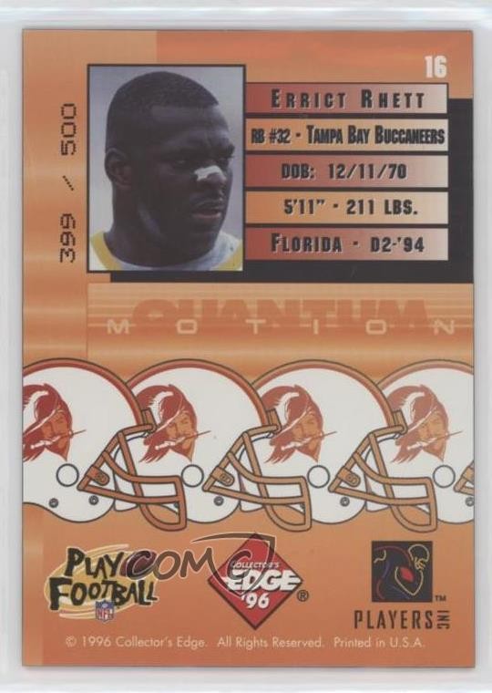 1996 Collector’s Edge Shop at Home Buyer Incentive /500 Errict Rhett #16 0l2