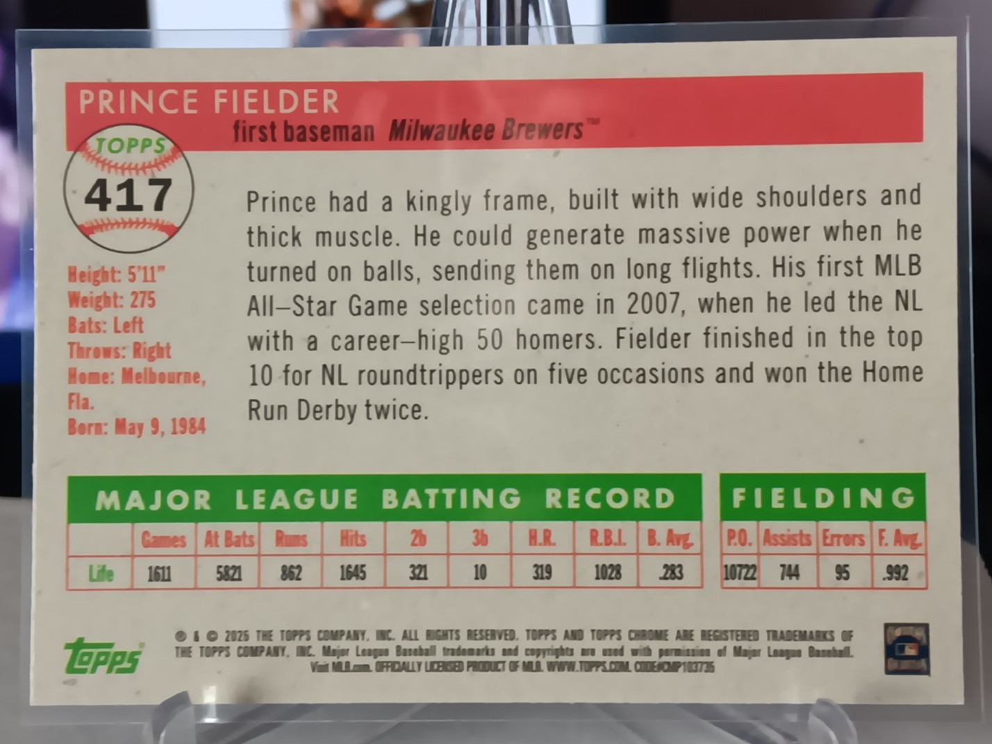 PRINCE FIELDER – 2025 TOPPS CHROME PLATINUM VIBRATIONS REFRACTOR 220/250 BREWER