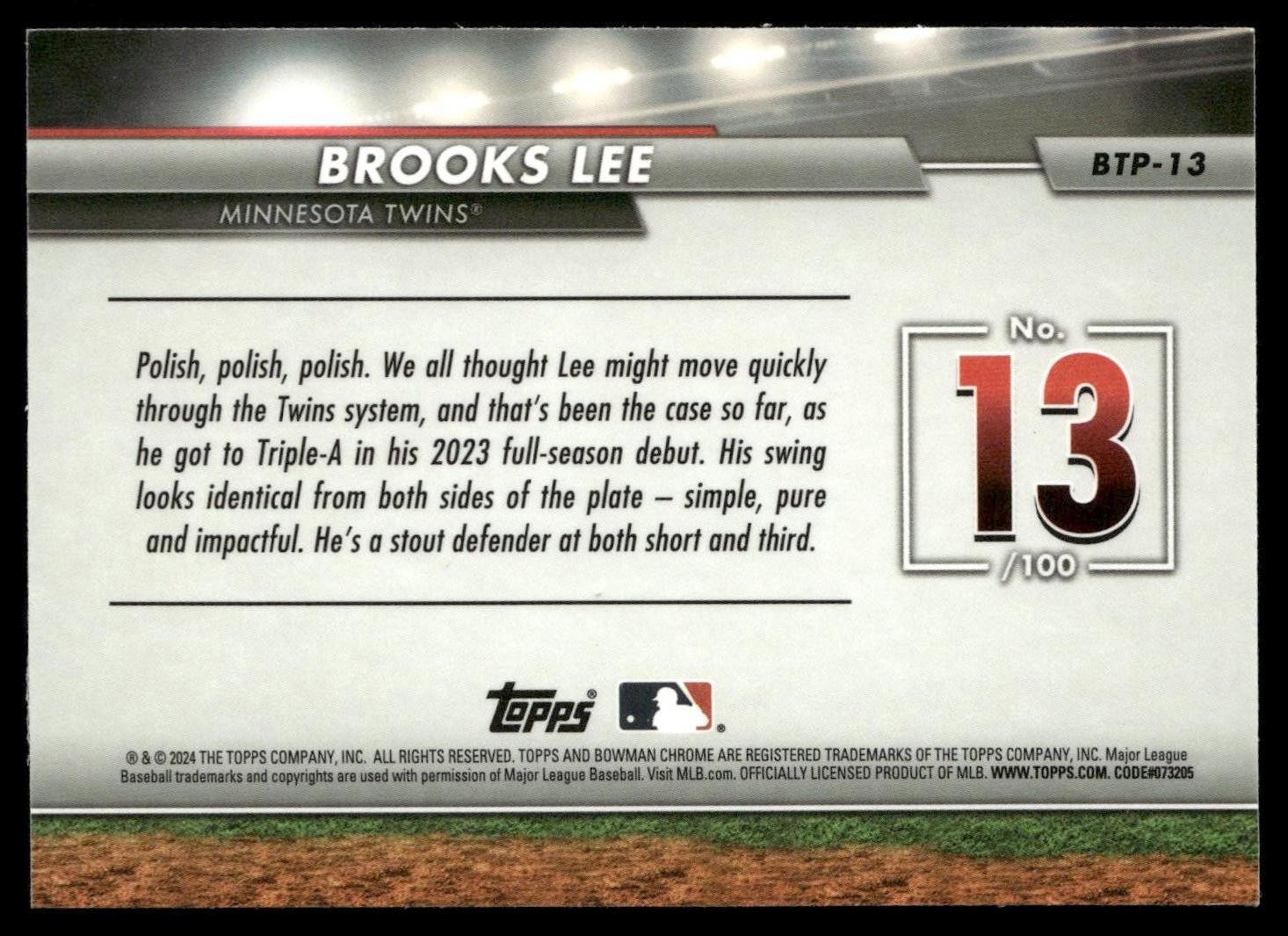 2024 Bowman #BTP-13 Brooks Lee Bowman Scouts’ Top 100