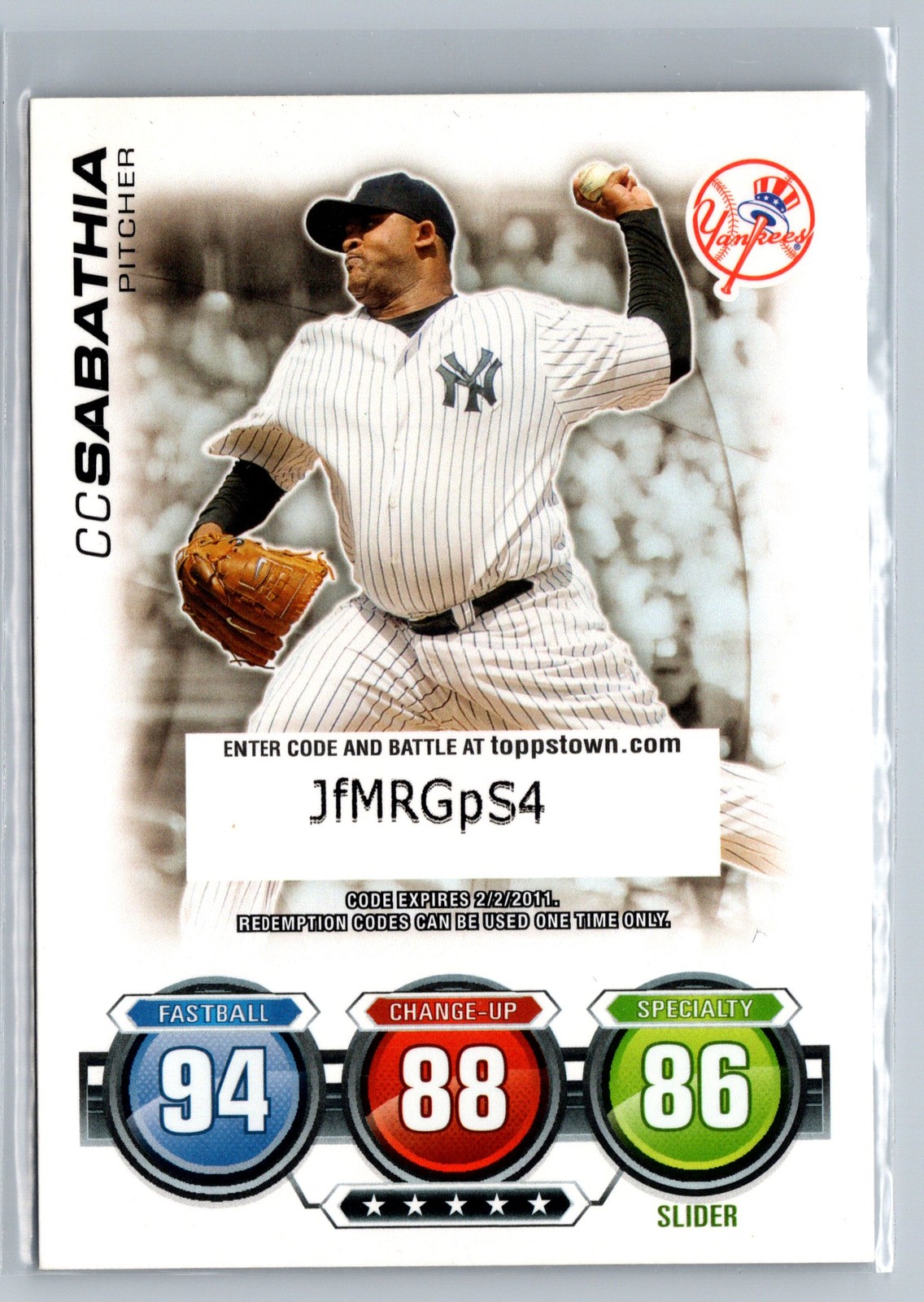 2010 Topps Attax #NNO C.C. Sabathia Code Cards