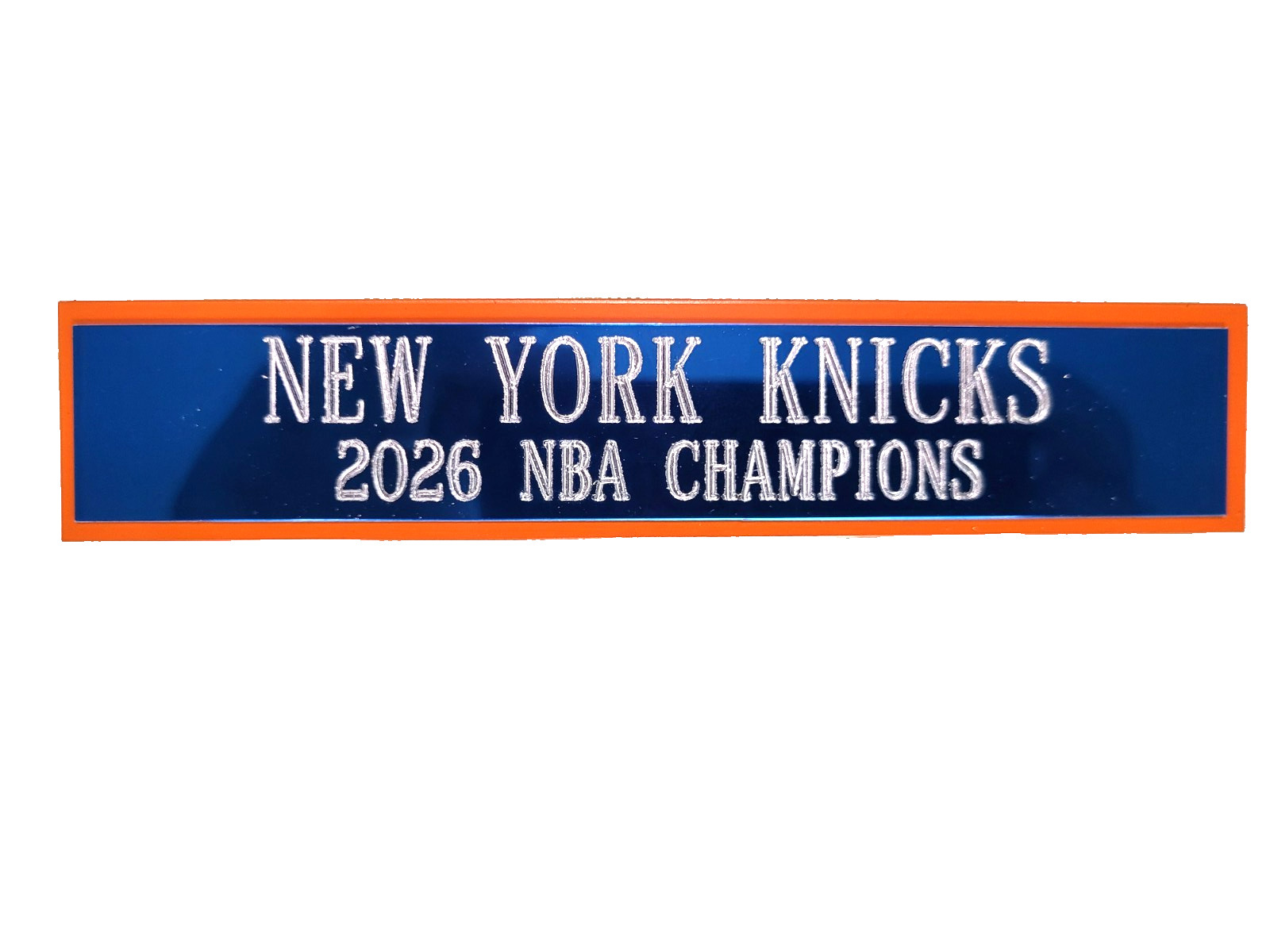 New York Knicks 2026 NBA Champions 1.25 x 6.25 Inch Blue and Orange Name Plate