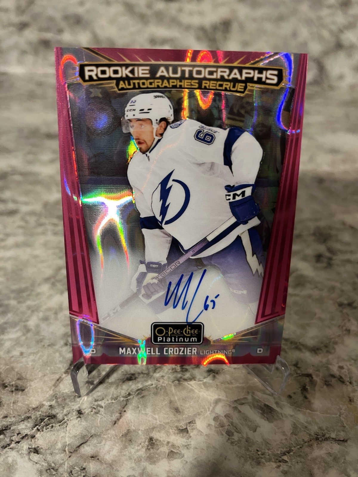 2025-26 O-Pee-Chee Platinum #R-MC Maxwell Crozier Rookie Autographs Pink Magma