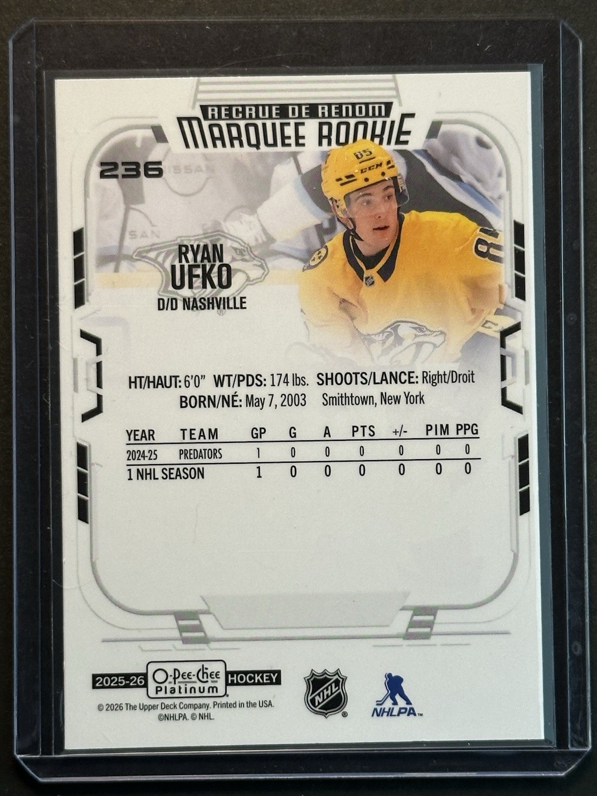 Upper Deck 2025-26 O-Pee-Chee Platinum Ryan Ufko #236 Marquee RC