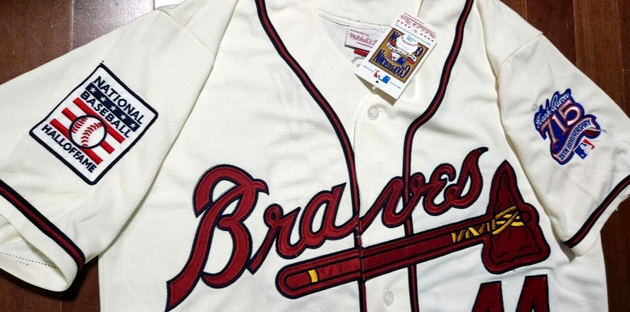 NEW RARE C ATLANTA BRAVES HANK AARON #44 Stitched Dual Patch STITCHED Jersey Ivo
