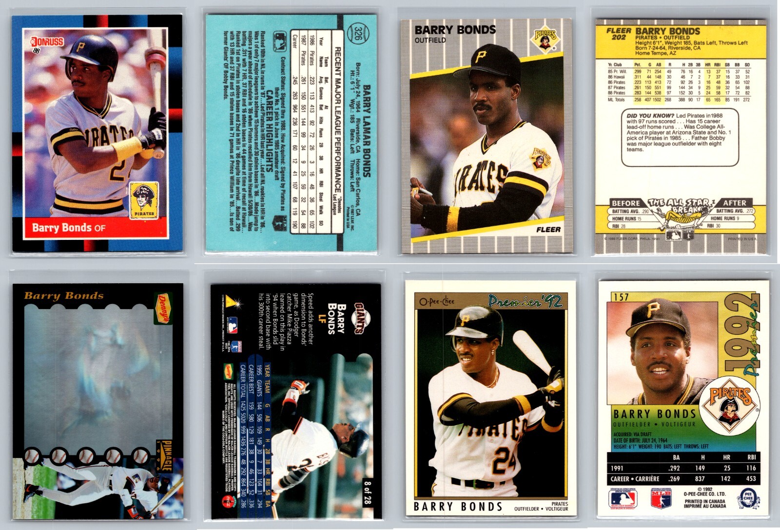 Barry Bonds 4 Card Collectors Lot – Pirates / Giants – SEVERAL LOTS AVAILABLE!!!