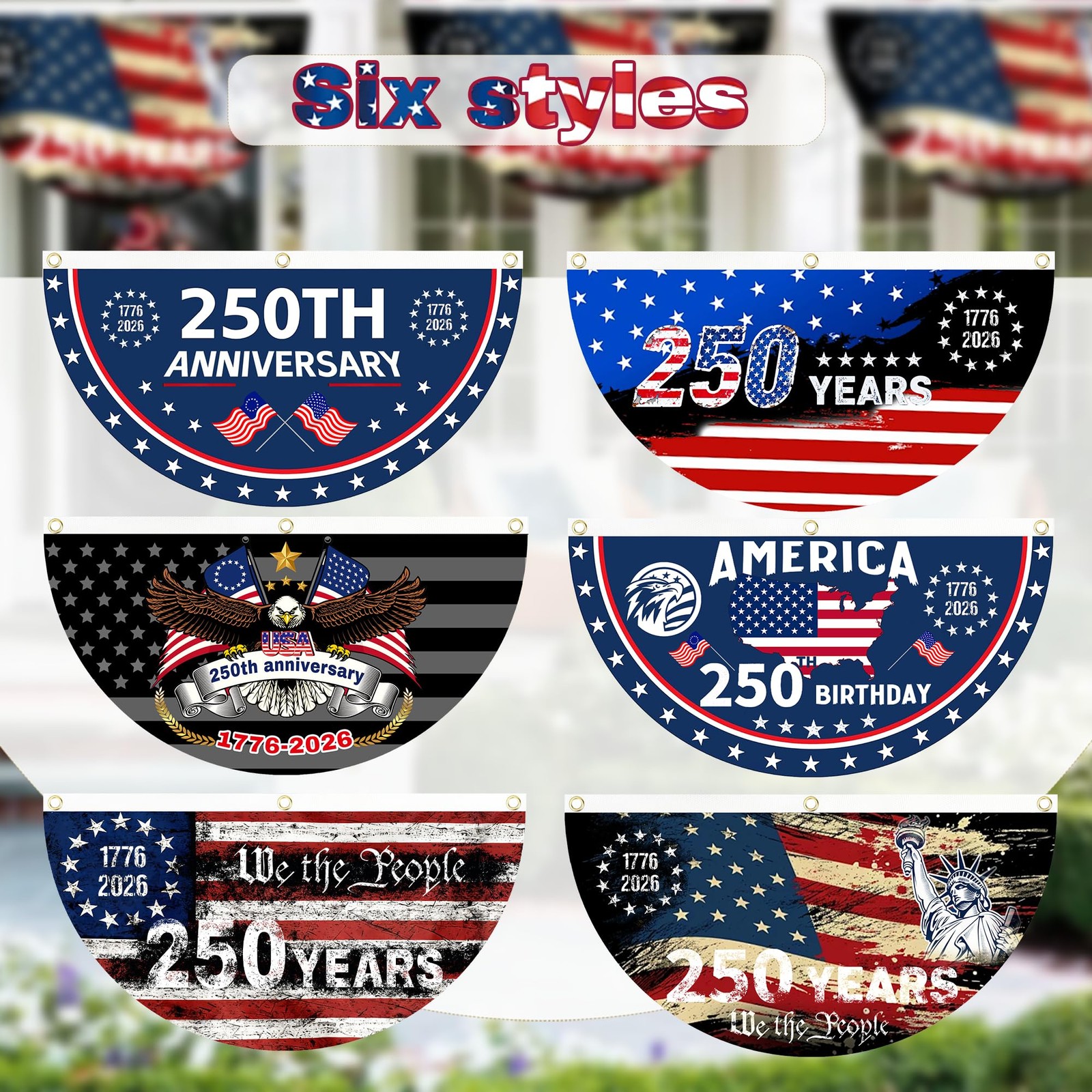 2PCS 250th Anniversary USA Flag, 1.5X3 FT 1776-2026 Fan Flags, 2 Ply Year Americ