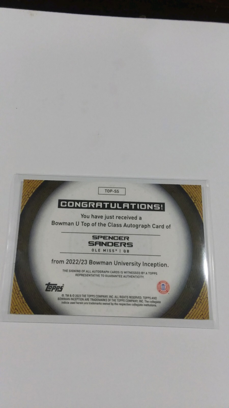 2022-23 Bowman Inception University Top the Class 024/100 Spencer Sanders Auto
